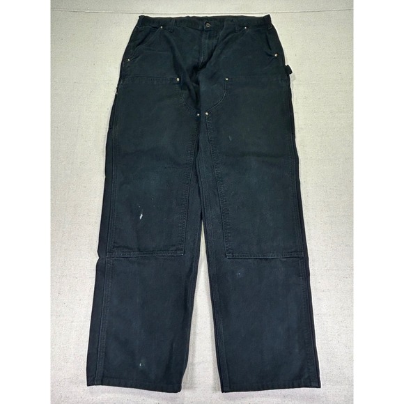 Vintage Carhartt 38 B136 BLK Double‎ Knee Canvas Dungarees Distressed Cargo Wear